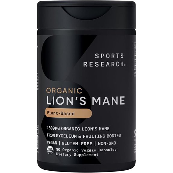 Sports Research Organic Lion’s Mane Mushroom Supplement 90 Count Capsules