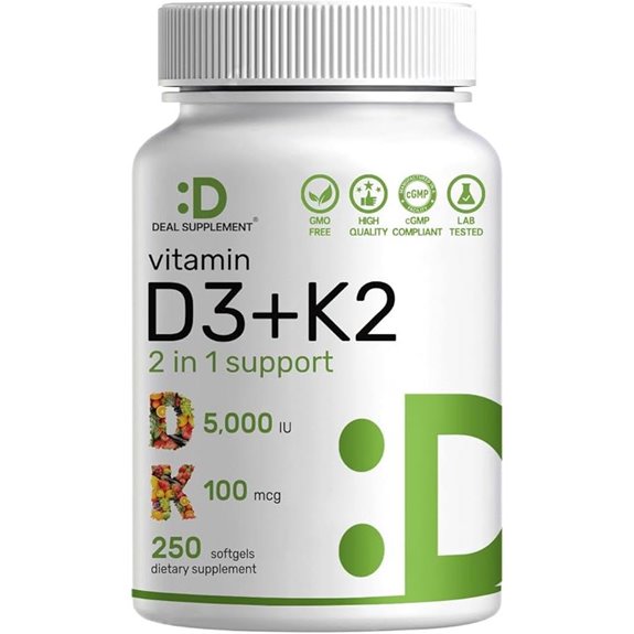 Vitamin D3 5000 IU + K2 MK7 Softgels (250)